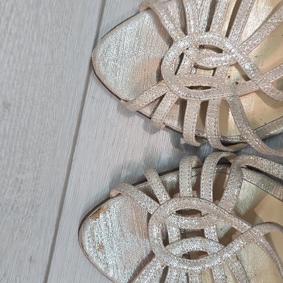Jimmy Choo WomenElegant Strappy Heels in Shimmering Gold Sandals Shoes 37.5/7.5 - Picture 8 of 14